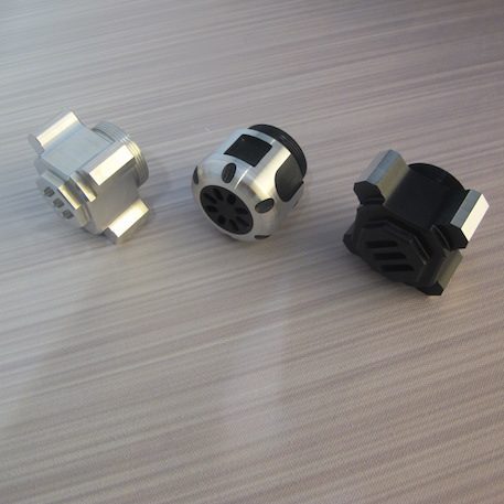 The Malice MHS Pommel Options Square Silver (Left), Round (Middle), Square Black & Silver (Right)