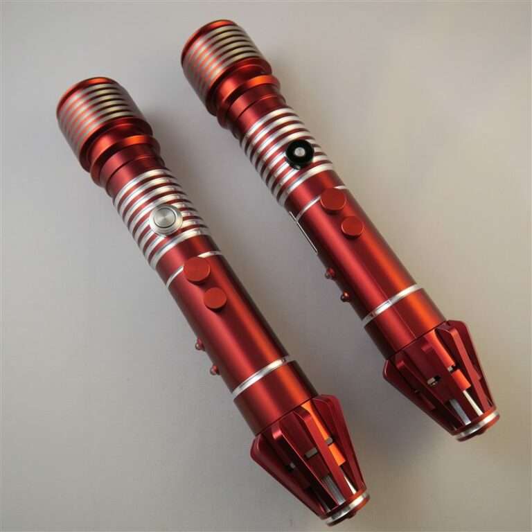 CRIMSON DORINIAN Lightsabers Silver Non-Illuminated AV (LEFT) & Guarded Switch (RIGHT)